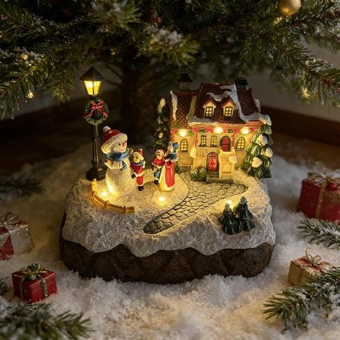 Christmas Village Houses Indoor Decorations Christmas Village Figurine Light Snowman Tree Decor Home Table Winter Holiday Decor Xmas Gifts in Kuwait