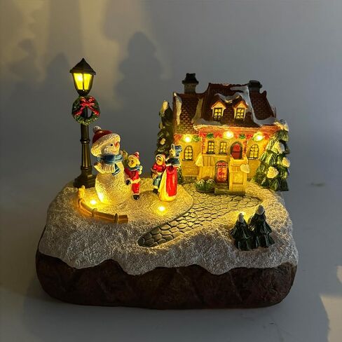Christmas Village Houses Indoor Decorations Christmas Village Figurine Light Snowman Tree Decor Home Table Winter Holiday Decor Xmas Gifts in Kuwait