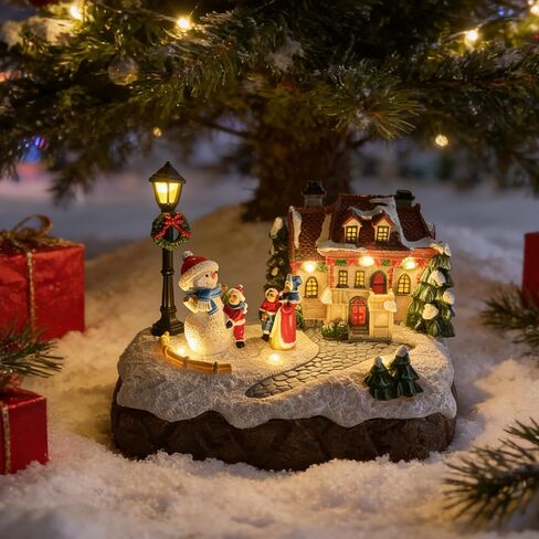 Christmas Village Houses Indoor Decorations Christmas Village Figurine Light Snowman Tree Decor Home Table Winter Holiday Decor Xmas Gifts in Kuwait
