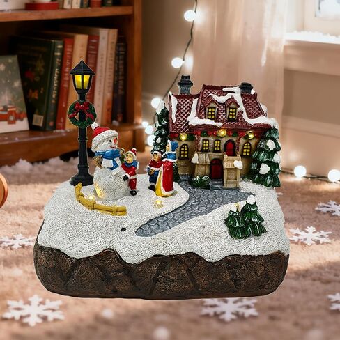 Christmas Village Houses Indoor Decorations Christmas Village Figurine Light Snowman Tree Decor Home Table Winter Holiday Decor Xmas Gifts in Kuwait