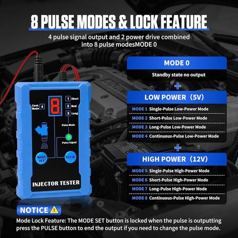 MR CARTOOL Fuel Injector Tester, Automotive Fuel Injector Cleaner Kit with 8 Pulse Modes, 12V Universal Auto Fuel Injector Pressure Tester with 4 Nozzles in Kuwait