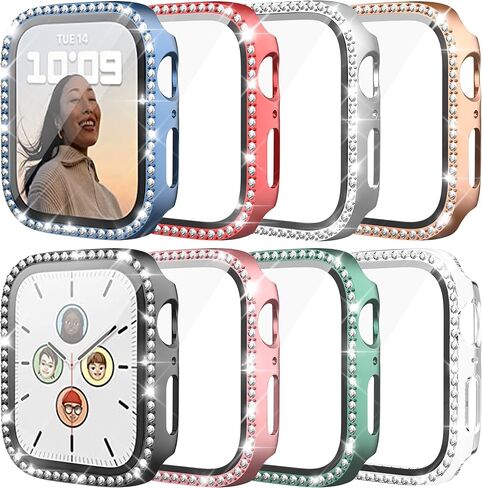 8 Pack Case for Apple Watch Series 10 46mm with Tempered Glass Screen Protector, Premium Glitter Diamond Bling Hard PC Protective Glossy Bumper Cover for Women Girl in Saudi Arabia
