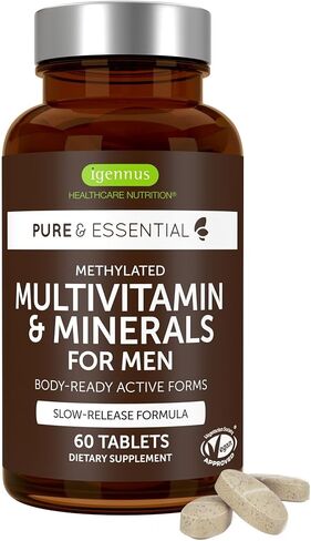 Igennus Methylated Men's Multivitamin with 22 Actives, All-Day Nutrient Delivery, Pure & Clean, Methylfolate & Methylcobalamin, High Strength MTHFR Supplement, Non-GMO & Halal, 60 Tablets in Saudi Arabia