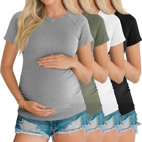 4 Pack Women's Maternity Shirts Raglan Short Sleeve Maternity Top Crew Neck Casual Pregnancy Clothes in Kuwait