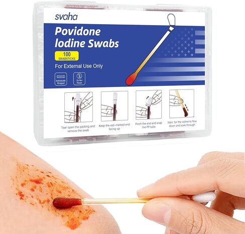 Iodine Swabs 50 Pack - Povidone Iodine Swabsticks with Snap-Release Solution, Individually Wrapped for Wound Care, First Aid Kits, Nasal & Ear Care in Kuwait