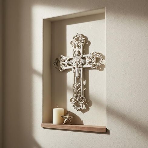 Comfy Hour 13-Inch Vintage Bronze Wall Cross – Antique Style Hollow Out Handmade Religious Decor for Home, Living Room, or Bedroom in Saudi Arabia