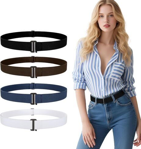 JASGOOD Invisible Women Stretch Belt No Show Elastic Web Strap Belt with Flat Buckle for Jeans Pants Dresses in Kuwait