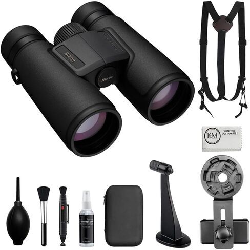 Nikon Monarch M5 10x42 Binoculars | Black Bundle with Harness, Smartphone Adapter, Tripod Adapter, Monopod, Microfiber Cloth, Cleaning Kit (6 Items) in Saudi Arabia