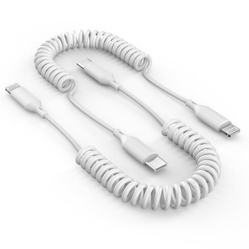 كابل USB من النوع C إلى Lightning بطول 6 أقدام، قطعتين، [معتمد من Apple MFi] شاحن iPhone ملفوف شحن سريع للسيارة، سلك USB C قصير متوافق مع iPhone 14 13 12 11 Pro Max XS XR X 8 7 CarPlay، أبيض in Kuwait