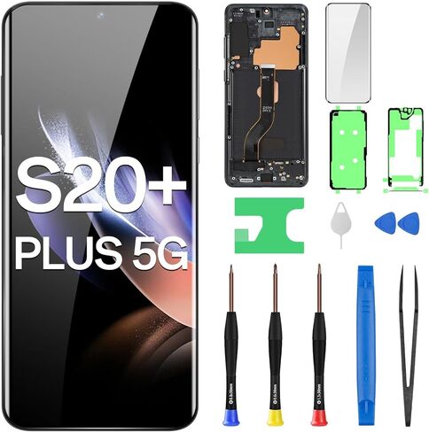 استبدال شاشة OLED لهاتف Samsung Galaxy S20+ Plus 5G SM-G986U G986U1 OLED شاشة تعمل باللمس محول رقمي كامل مع إطار أسود كوني ومجموعة أدوات إصلاح الزجاج ذات الأزرار الجانبية in Saudi Arabia