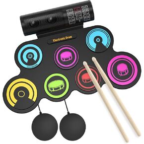 (9 Pads) Electronic Drum Set with Light Up Drumsticks and Stand, Electronic Drum Pad with 5 Different Drum Kit, 10 Unique Rhythms, Bulit-in Double Speakers, Roll Up Drum Kit, Kids Drum Set in Saudi Arabia