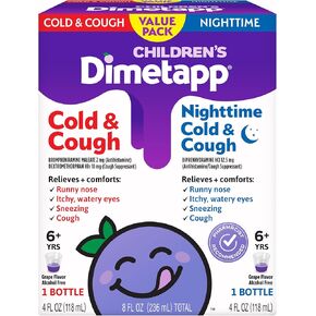 Dimetapp Children’s Day & Night, Cold & Cough, Nighttime Cold & Congestion Medicine, Antihistamine, Nasal Decongestant, Cough Suppressant, Relieves Nasal Congestion, Grape Flavor, (2) 4 Oz Bottles in Kuwait