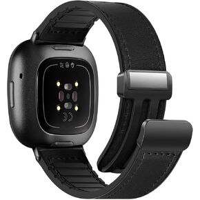 أشرطة جلدية مغناطيسية متوافقة مع Fitbit Versa 4/Versa 3/Sense 2/Sense Women Men ، ملحق معصم المشبك المغناطيسي ، حزام سوار ذكي فيتبيت بديل قابل للتعديل in Kuwait