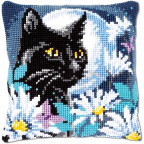Vervaco Cross Stitch Embroidery Kits Pillow Front for Self-Embroidery with Embroidery Pattern on 100% Cotton and Embroidery Thread, 15,75 x 15,75 Inches - 40 x 40 cm, Night Cat in Kuwait