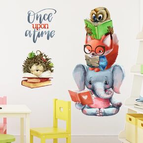 Mfault Foxes Reading Corner Baby Boys Girls Wall Decals Stickers, Removable Woodland Animals Read Books Nursery Playroom Decorations Bedroom Classroom Art, Bird Kids Library Toddler Room Decor in Saudi Arabia