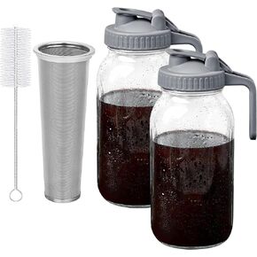 Cold Brew Coffee Maker - 2 Quart 64oz Stainless Steel Filter Cold Brew Pitcher Jar, No Leaks Cold Brew Mason Jar Coffee Maker, Easy to Clean Cold Coffee Maker in Saudi Arabia