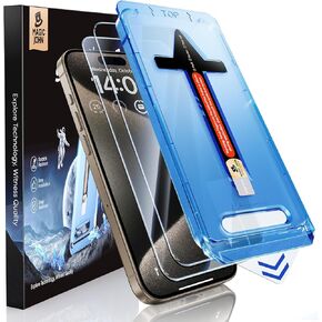MAGIC JOHN 2 Pack for iPhone 15 Pro Max 6.7 inch Tempered Glass Screen Protector, Auto Dust-Elimination Installation, Bubble Free, Dynamic Island Compatible, HD Clear, Easy Installation in Kuwait