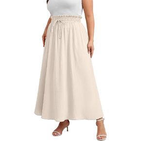 Xpenyo المرأة حجم كبير تنانير طويلة الصيف مرونة عالية الخصر بوهو عادية الشاطئ متدفق سوينغ التنانير الطويلة مع جيوب in Kuwait