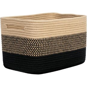 Shelf Woven Storage Basket, Closet Rope Baskets For Organizing, 15 x 9.8 x 9.1" Square Bins with Handles, White+Rice Brown 1 Pack in Saudi Arabia