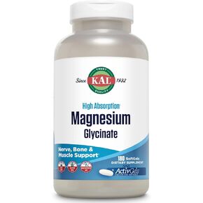 KAL Magnesium Glycinate ActivGels 315mg, High Absorption Magnesium Supplement for Muscle, Nerve & Bone Health Support, Non-GMO, Gluten Free, 30 Servings, 90 Softgels in Kuwait