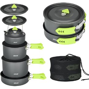 Alocs Camping Cooking Set Camping Gear, Portable Camping Cookware with Upgraded Handle, Camping Pots and Pans Set Outdoor Kitchen Must Have, Non-Stick Camping Pan for Picnic, Hiking and Fishing in Saudi Arabia