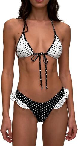Alyweatry Women Y2k Bikinis Sets Coquette Aesthetic Bows Halter Tie Up Bikini Top High Cut Elastic Waist Bikini Bottom in Kuwait