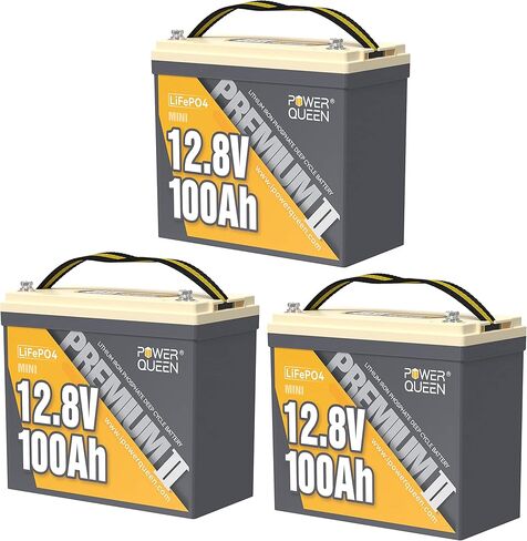 Power Queen 12.8V 100Ah LiFePO4, Upgraded Low Temperature Cut-off Function, Built-in 100A BMS, Grade A Battery Cell, Up to 15000+ Cycles, Perfect for Trolling Motor, Marine, RV and Off Grid in Kuwait