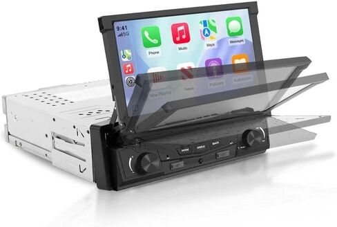 [MOTERIMPY] Y-METDRIVE 7 بوصة واحدة دينار واحد DIN FLIP OUT TOUCH SCREED STEREO مع Apple Carplay و Android AUTO ، جهاز استقبال سيارة قابلة للطي مع الشاشة مع Bluetooth 5.0/FM/AM/USB (TH0029) in Kuwait