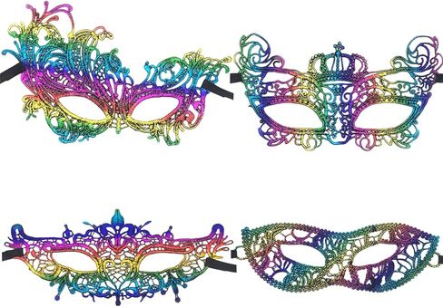 4pcs أقنعة تنكر للنساء eyemasks البندقية الدانتيل للحفلات القوطية كرنفال الذهب ماردي غرا أقنعة in Kuwait
