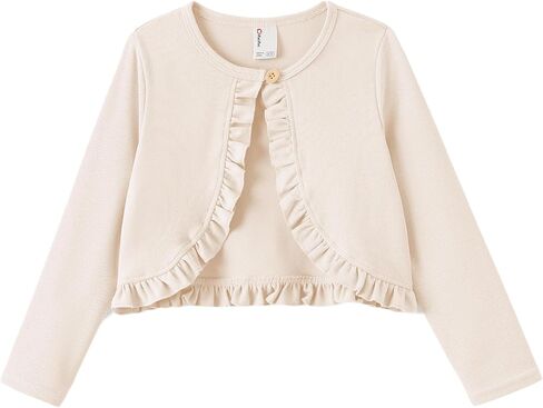 Girls Cardigan Bolero Shrug Size 2-14 Years Kids Knit Long Sleeve Ruffle Open Front Button Cover Up Cropped Tops for Girls in Kuwait