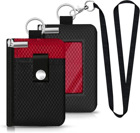 الحد الأدنى RFID يحظر محفظة صغيرة مع نافذة معرف ، محفظة معرف المعرف المقوسة مع حبل الحبل للبطاقات ، النقد ، السفر ، النساء ، الرجال (أسود) in Kuwait