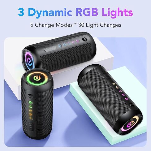 Portable Bluetooth Speakers, IPX7 Waterproof Speaker Bluetooth Wireless, 30W Loud Stereo Sound, 30H Playtime, RGB Lights, TWS Pairing, Portable Speaker Bluetooth 5.4 for Outdoor/Home/Party, Gift Ideas in Kuwait