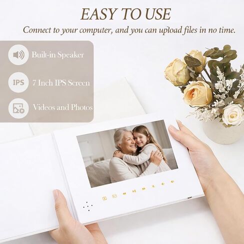 Luxury Linen Bound Video Book, 7" IPS Display, 4GB Memory, Rechargeable Battery, Up to 3 Hours HD Video Storage, Perfect for Weddings, Graduation Birthdays, Anniversaries, and More in Kuwait
