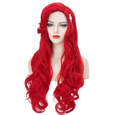 Aicos Mermaid Cosplay Wigs for Kids Long Red Curly Wig with Starfish Hair Clips for Halloween Costume Party in Kuwait
