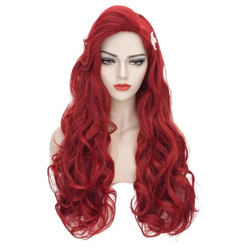 Aicos Mermaid Cosplay Wigs for Kids Long Red Curly Wig with Starfish Hair Clips for Halloween Costume Party in Kuwait