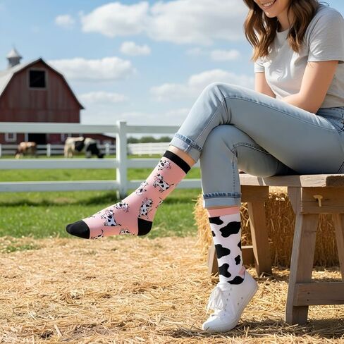 جوارب HAPPYPOP اللطيفة بطبعة بقرة - هدايا بقرة للسيدات مطبوع عليها بقرة مضحكة، هدايا بقرة لمحبي البقرة، جوارب غير متطابقة للفتيات المراهقات in Saudi Arabia