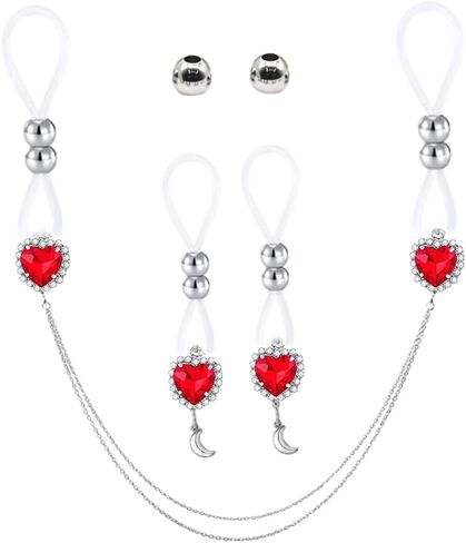 CZ Heart Non Piercing Nipple Noose Nipple Chains Fake Nipple Jewelry Adjustable Body Chains Non Pierced Body Jewelry for Women in Saudi Arabia