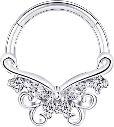 16G CZ Butterfly Septum Ring Surgical Steel Daith Earring Hoop, Gold Silver Gemstone Septum Jewelry for Septum Piercing, Septum Clicker Daith Piercing Jewelry 16 Gauge 10mm 8mm in Kuwait