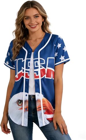 American Flag Button Down Shirt USA Baseball Jersey for Women Patriotic Shirts 4th of July Casual Tee Blouse Tops in Kuwait