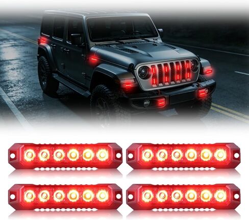 4PCS Amber Strobe Light, 6 LED Strobe Lights for Trucks Warning Flashing Beacon Hazard Strobe Light Mini Grill Emergency Lights for Vehicles Trucks Bus Car ATV UTV 12-24V (Amber) in Kuwait