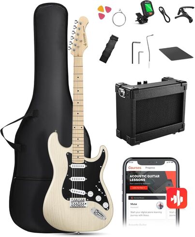 DONNER DST-80 Electric Guitar 39" Beginner Electric Guitar Kit with Amp, Classic SSS Pickup Complete with Gig Bag, Tuner, Capo, Strap, Picks, and Free Online Lessons in Kuwait