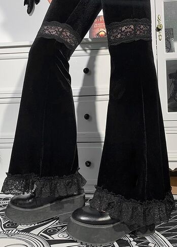 Womens High Waisted Lace Bell Bottom Solid Hippie Pants Stretch Wide Leg Flared Pants Boho Trousers in Kuwait