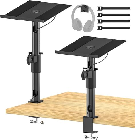 Pairs Desk Speaker Stands for KRK, Klipsch, Polk and More Bookshelf Speakers, Studio Monitor Stands for PreSonus, JBL Nano K, Adjustable Height, Tilt & Swivel Desktop Clamp Stands Wr Headphone Holder in Kuwait