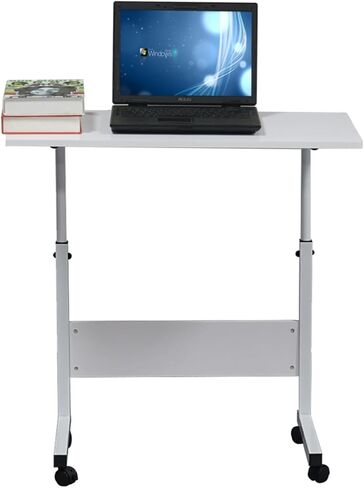 Tilting Overbed Bedside Table for Laptop Eating, 23.6 Inch Multifunctional Adjustable Rolling Tray Table for Sofa with Wheels & Brake for Hospital and Home Medical Use (Silver Grey) in Saudi Arabia