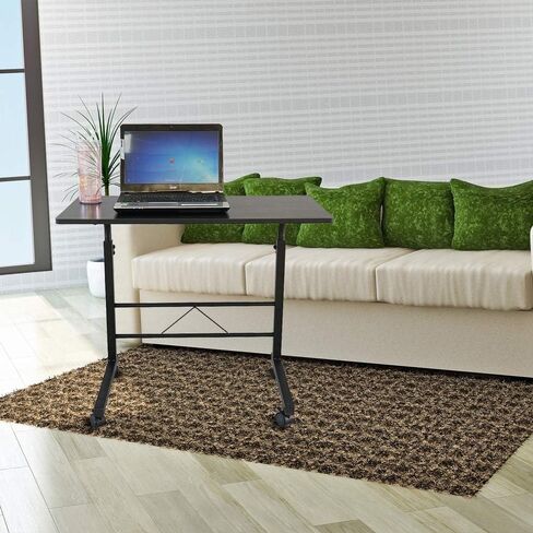 Tilting Overbed Bedside Table for Laptop Eating, 23.6 Inch Multifunctional Adjustable Rolling Tray Table for Sofa with Wheels & Brake for Hospital and Home Medical Use (Silver Grey) in Saudi Arabia
