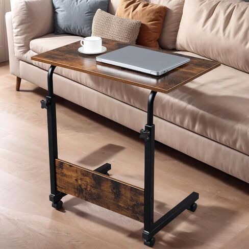 Tilting Overbed Bedside Table for Laptop Eating, 23.6 Inch Multifunctional Adjustable Rolling Tray Table for Sofa with Wheels & Brake for Hospital and Home Medical Use (Silver Grey) in Saudi Arabia