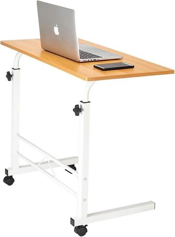 Tilting Overbed Bedside Table for Laptop Eating, 23.6 Inch Multifunctional Adjustable Rolling Tray Table for Sofa with Wheels & Brake for Hospital and Home Medical Use (Silver Grey) in Saudi Arabia