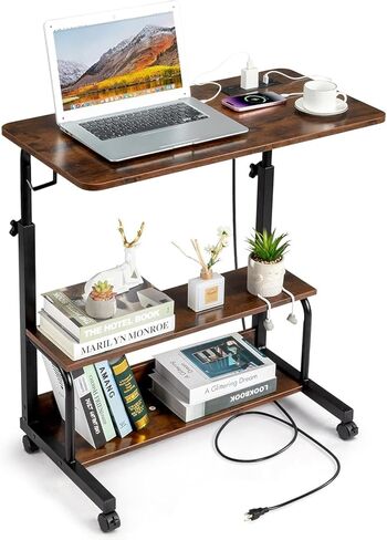 Tilting Overbed Bedside Table for Laptop Eating, 23.6 Inch Multifunctional Adjustable Rolling Tray Table for Sofa with Wheels & Brake for Hospital and Home Medical Use (Silver Grey) in Saudi Arabia