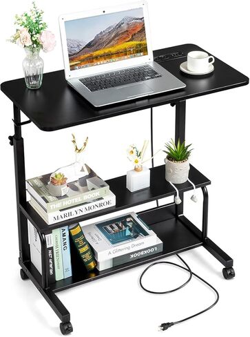 Tilting Overbed Bedside Table for Laptop Eating, 23.6 Inch Multifunctional Adjustable Rolling Tray Table for Sofa with Wheels & Brake for Hospital and Home Medical Use (Silver Grey) in Saudi Arabia