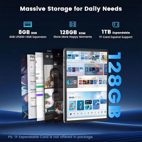 Android 15 Tablet ، شاشة بحجم 11 بوصة 2K ، أقراص كهربائية مع ذاكرة وصول عشوائي 18 جيجابايت-6 جيجابايت LPDDR +12 جيجا بايت و 128 جيجابايت من ذاكرة الوصول العشوائي 1 تيرابايت ، 8000 مللي أمبير ، T606 Octa-Core ، WiFi مزدوج النطاق ، BT5.0 ، دعم GMS GPS على ن in Kuwait